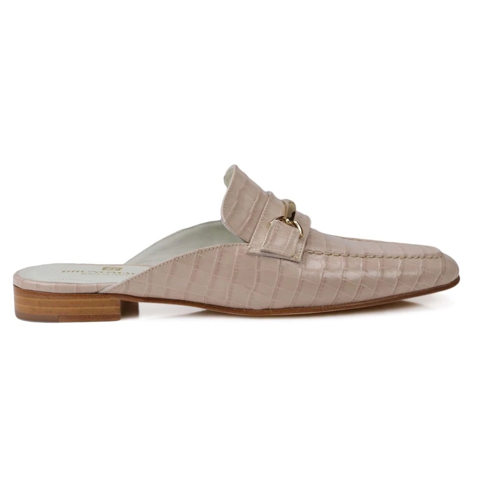 Bruno Magli Mark Flat Loafer Mule - Sand Croc-Print Leather Sz 38.5 NWOT - Picture 1 of 12